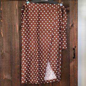 Reformation Brand brown polka dot wrap skirt